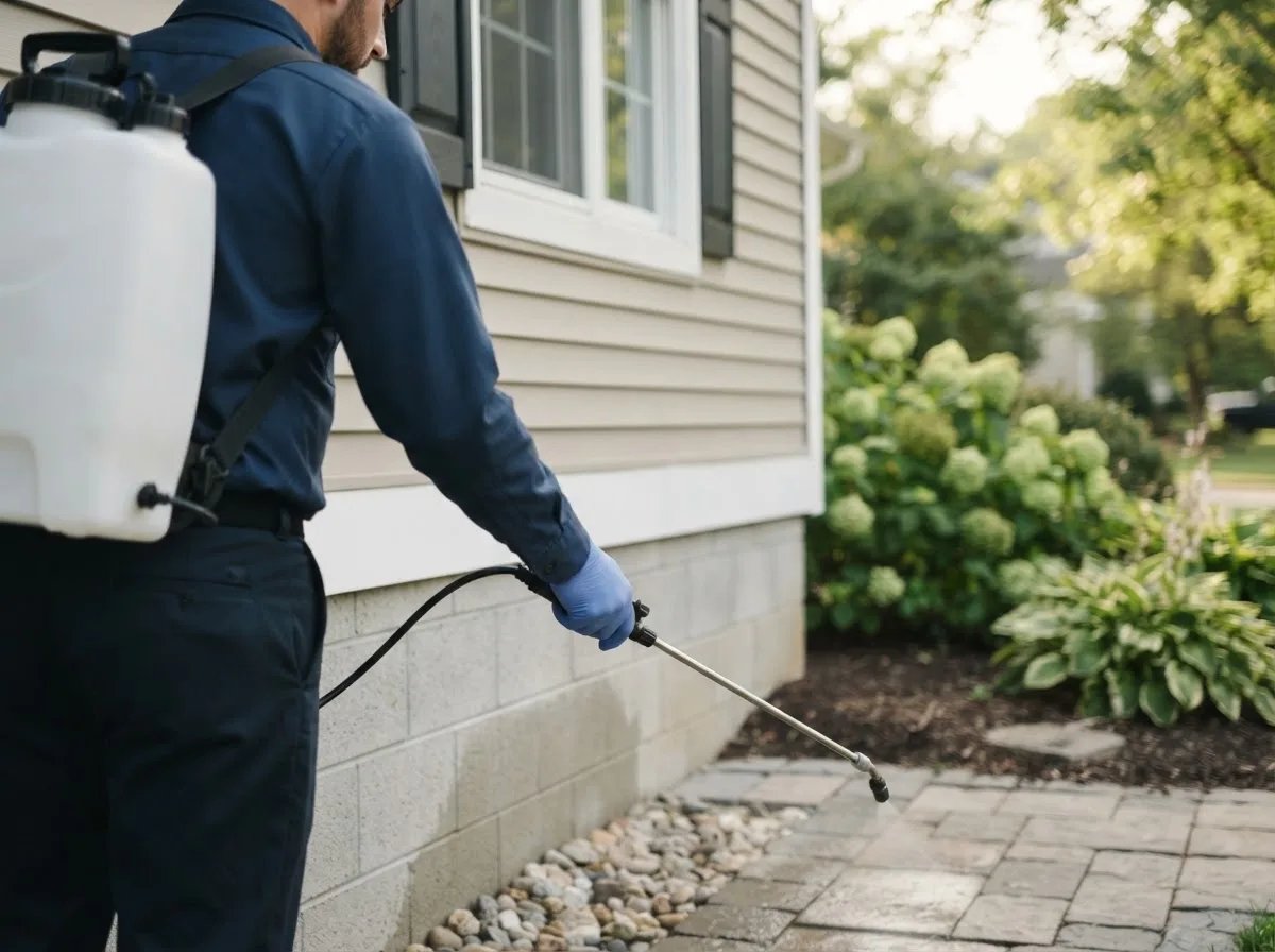 Pest control technician inspecting a home in Storm Lake, IA